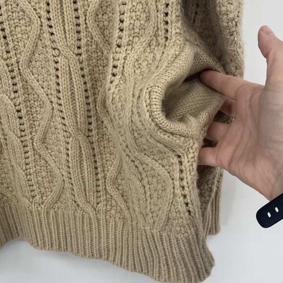 Listicle Sweater Women's Small Tan Chunky Cable Knit Crochet Embroidery Pockets - Picture 10 of 10